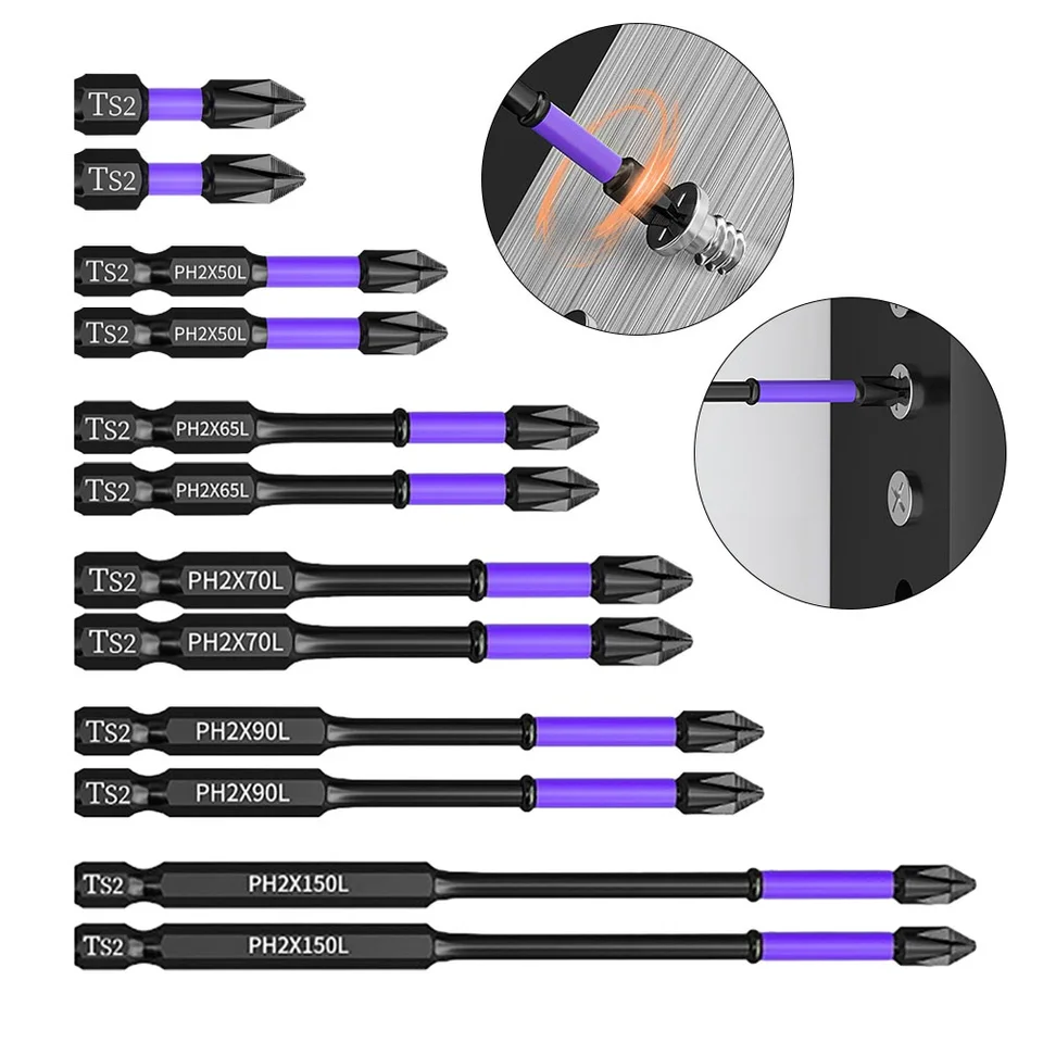 2 ks PH2 Magnetic Darcing Head Cross Screwdriver Harddriver Bit Bit Bit Non-Stric Screwdriver Bits 25 50 65 70 90 150 mm