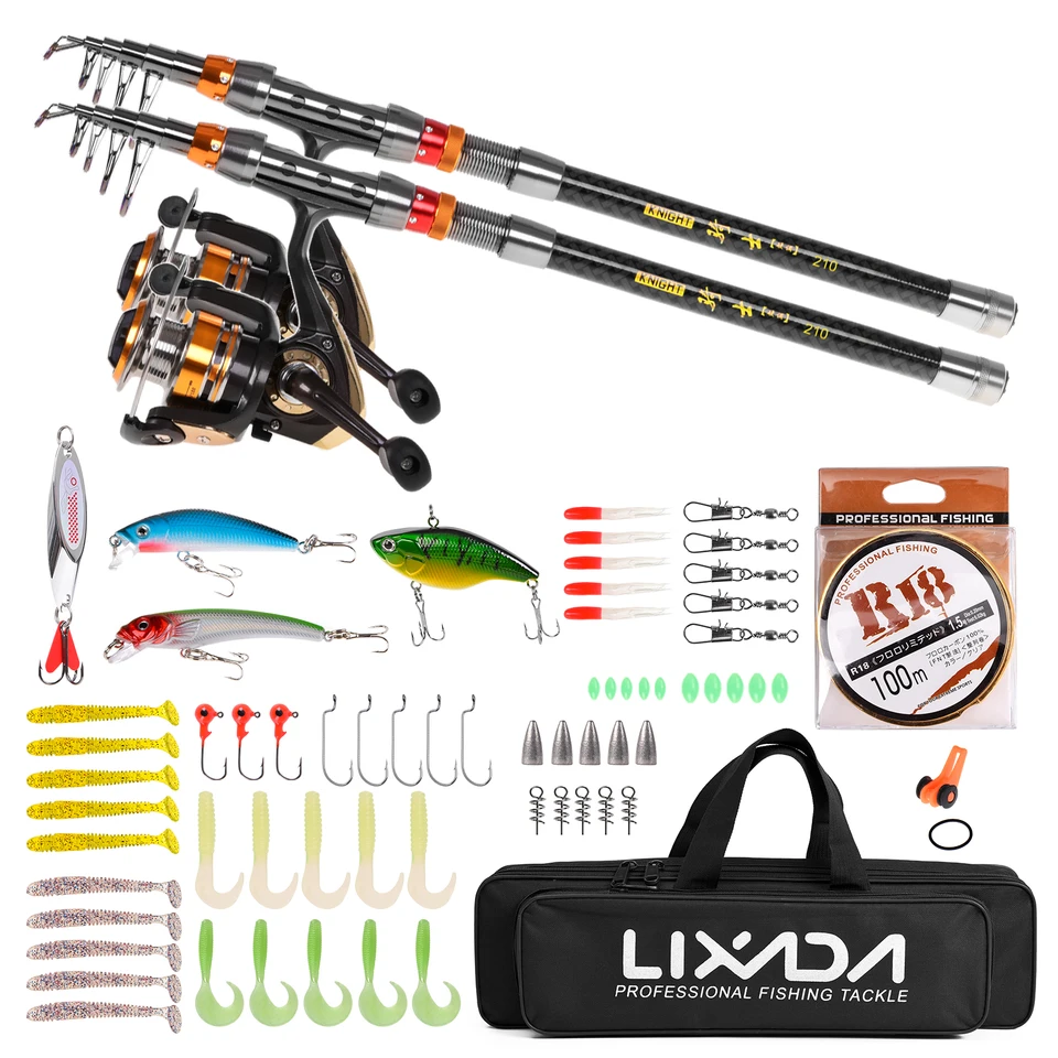 2 ks rybárska tyč a navijak Combo Combo Carbon Fiber Teleskopická rybárska tyč s točením navijak Combo Combo Case Case Fishing Full Kit