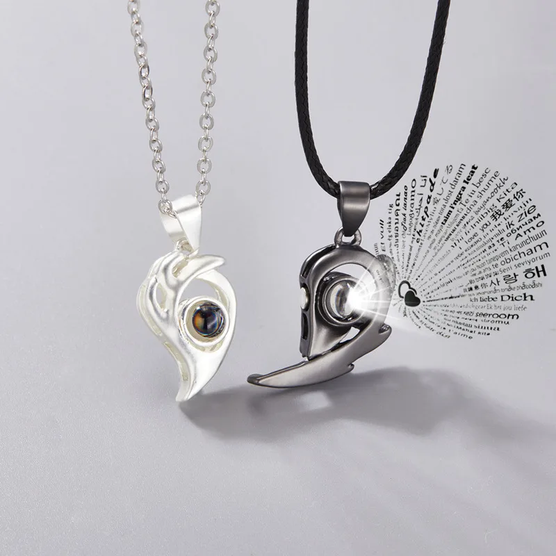 2 ks/set 100 jazyk Milujem ťa premietaciu náhrdelník pre pár žien Magnetické párové prívesky choker reťaz s srdcom darček