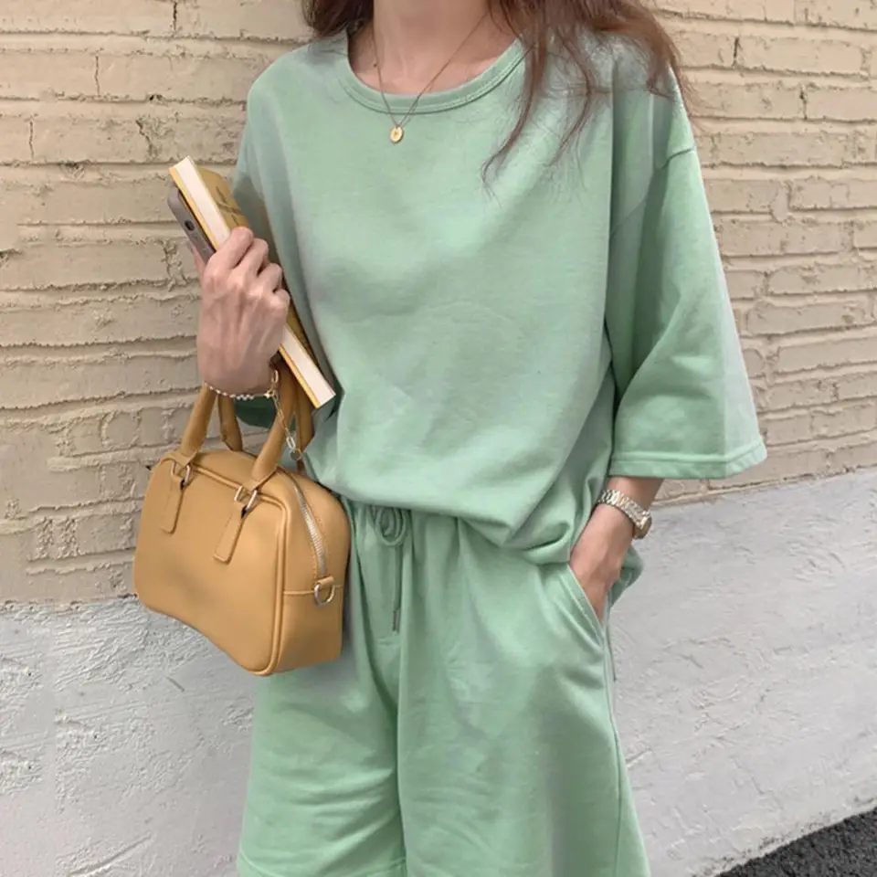 2 ks/set elegantné ženy letné stopy po elastickom páse Sportwear Casual Streetwear Ženy letné súpravy