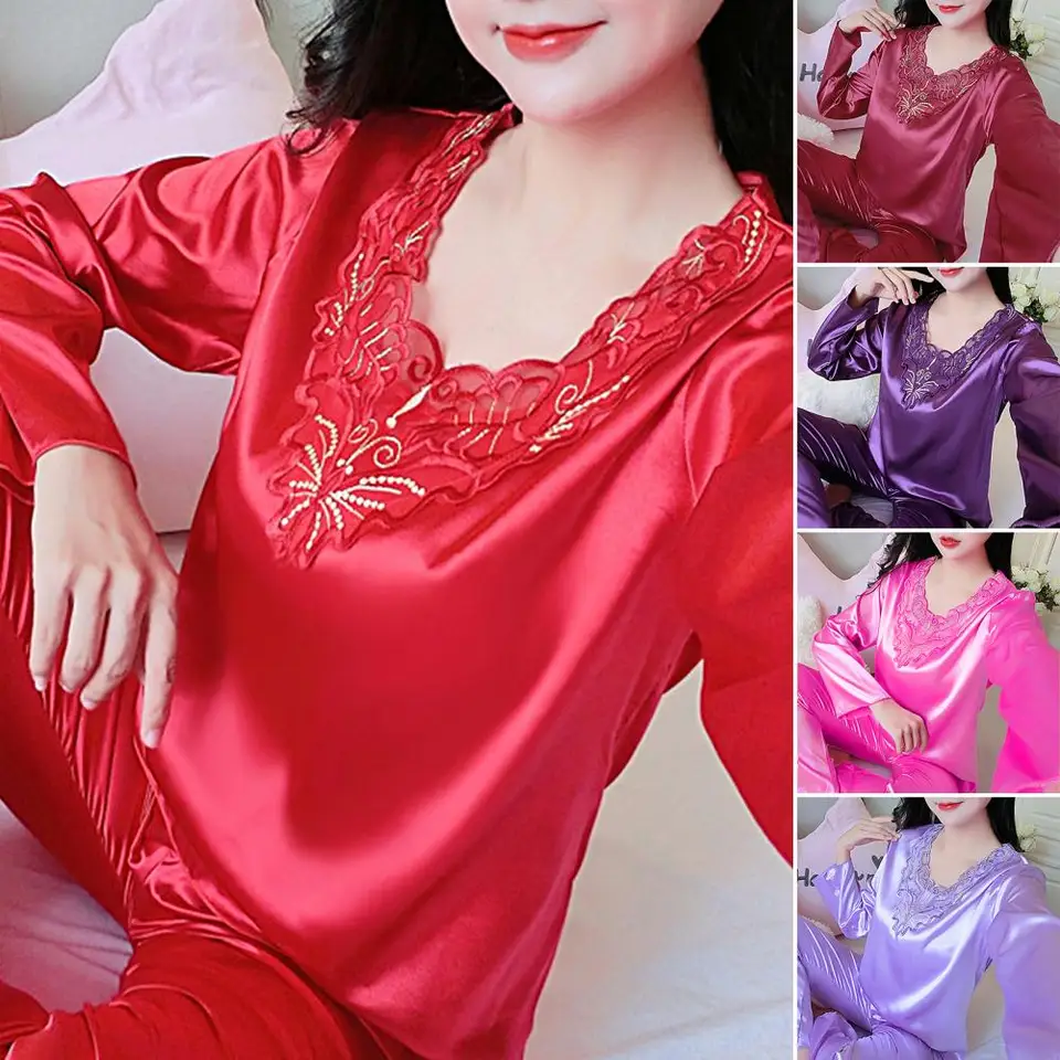 2 ks/set žien pyžama sexy spánkové oblečenie na spanie SASTINA SATIN POUSERS SETS HOMEWEAR DESTOR Crotch Pyžamy pre ženy