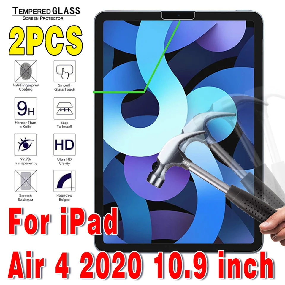 2 ks temperované sklo pre 2020 iPad vzduchový vzduch 4 10,9 palca 9H Celá tableta pre chránič obrazovky pre A2072 A2316 A2324 A2325 Nové sklo