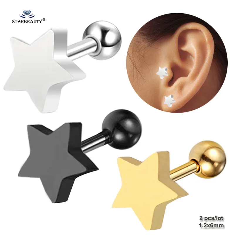 2 ks/veľa 18G Star Stud náušnice pre ženy Tragus Piercing Orelha Rose Gold Color Ear Piercing Helix Piercing Chrup