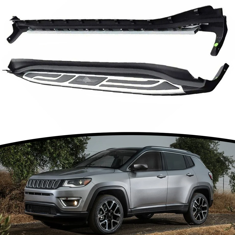 2 ks vhodné pre Jeep Compass 2017-2023 Side Krok Running Board Step Nerf Bar Aluminium Car Automa Auto (s držiakom)