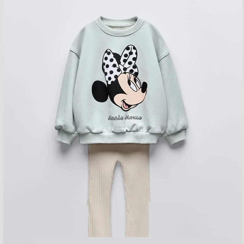 2 kusy dievčatka oblečenia sada Minnie s dlhým rukávom Detské športové oblečenie+dlhé nohavice na jar a jesenné dievčatko športové oblečenie