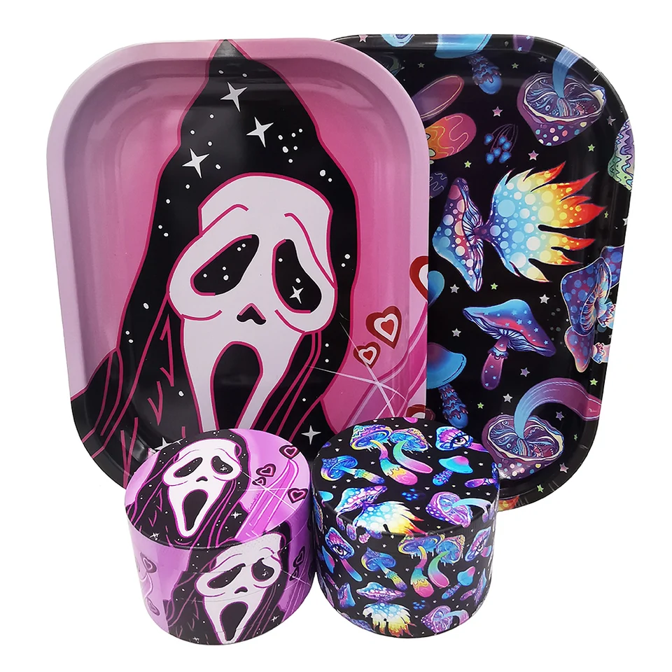2 kusy huby Rolling Tray 180x140 mm bylinkový mlynček Sada Ghost Pink Srdce Strom fajčiarske príslušenstvo