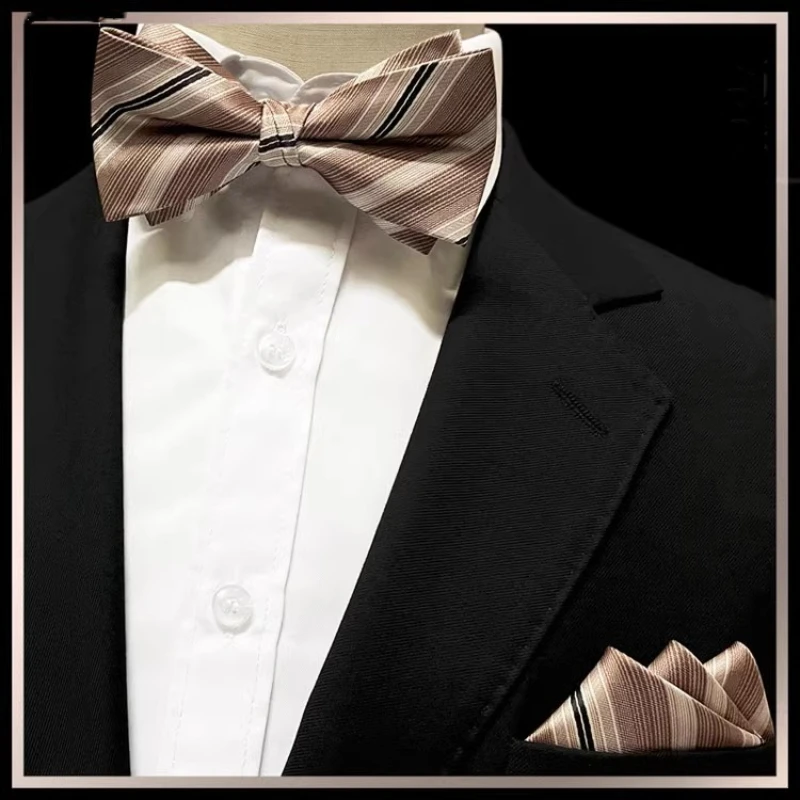 2 kusy sada dospelých módne pruhované vreckové kvetinové kravaty pre mužov Formálny oblek tričko Tuxedo Polyester vreckovky