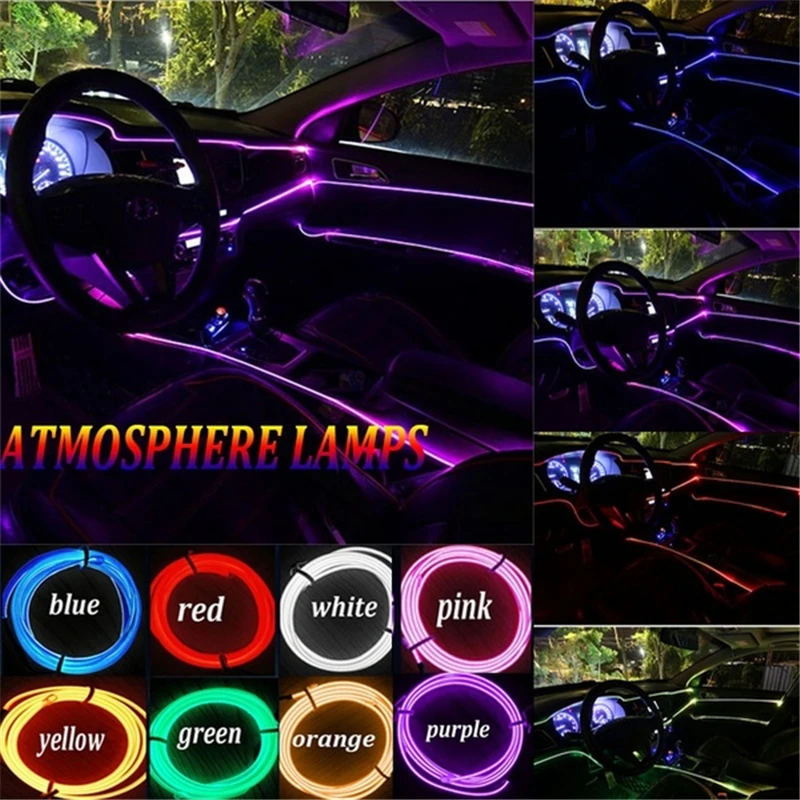 2 m pre VW Golf 5 6 7 Jetta Mk5 CC Tiguan Passat B6 B7 Interiérové ​​osvetlenie DIY Neónové LIGHT EL WIRE LAND TREA LED pásik LED LED LED
