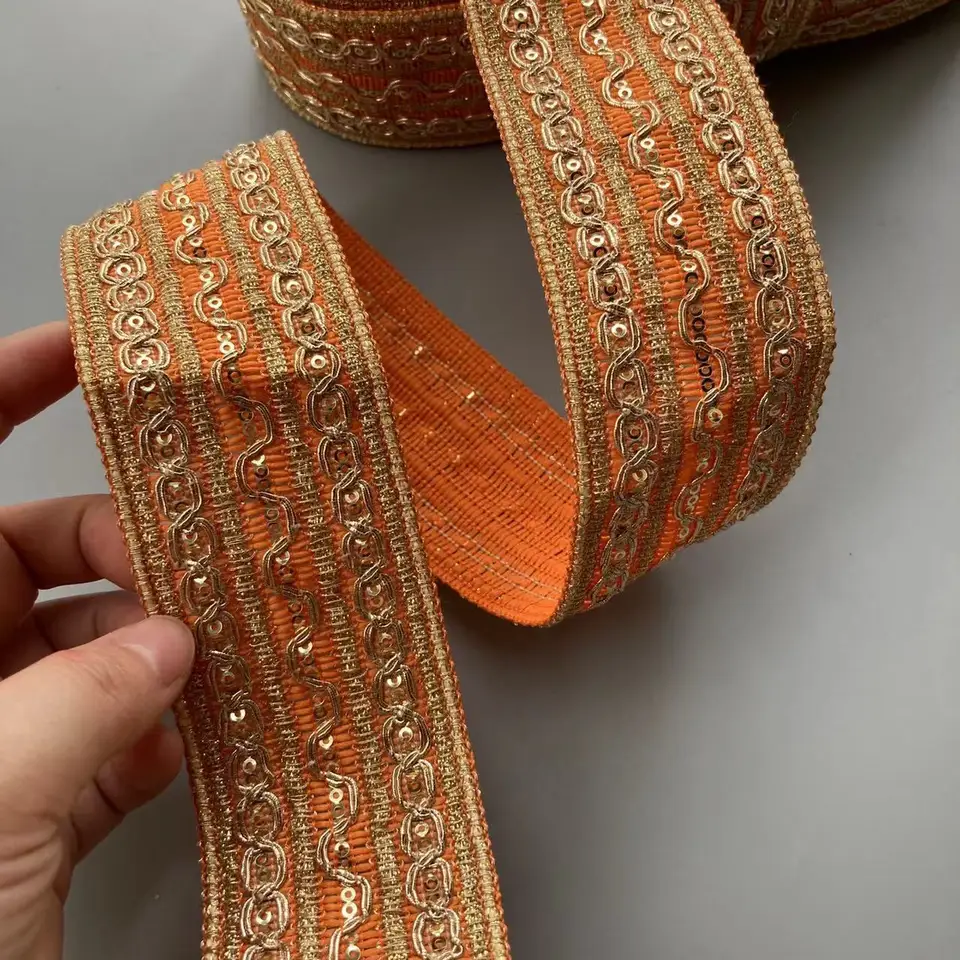 2 metre 5 cm oranžové flitrové čipky Tresp Stuha Etnicko šaty dekorácie obuv klobúk etnický vietor široký materiál Webbing Accessories