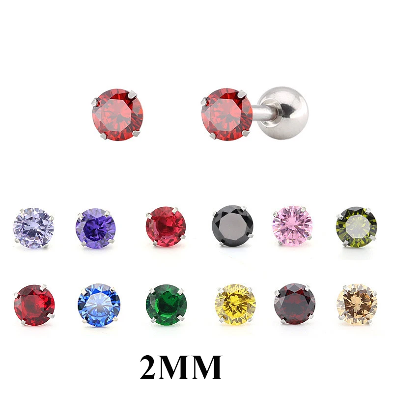 2 mm farebné cz aaa zirkónové guľové náušnice pre ženy piercing cvočky z nehrdzavejúcej ocele šperky dámske dievča jednoduché doplnky