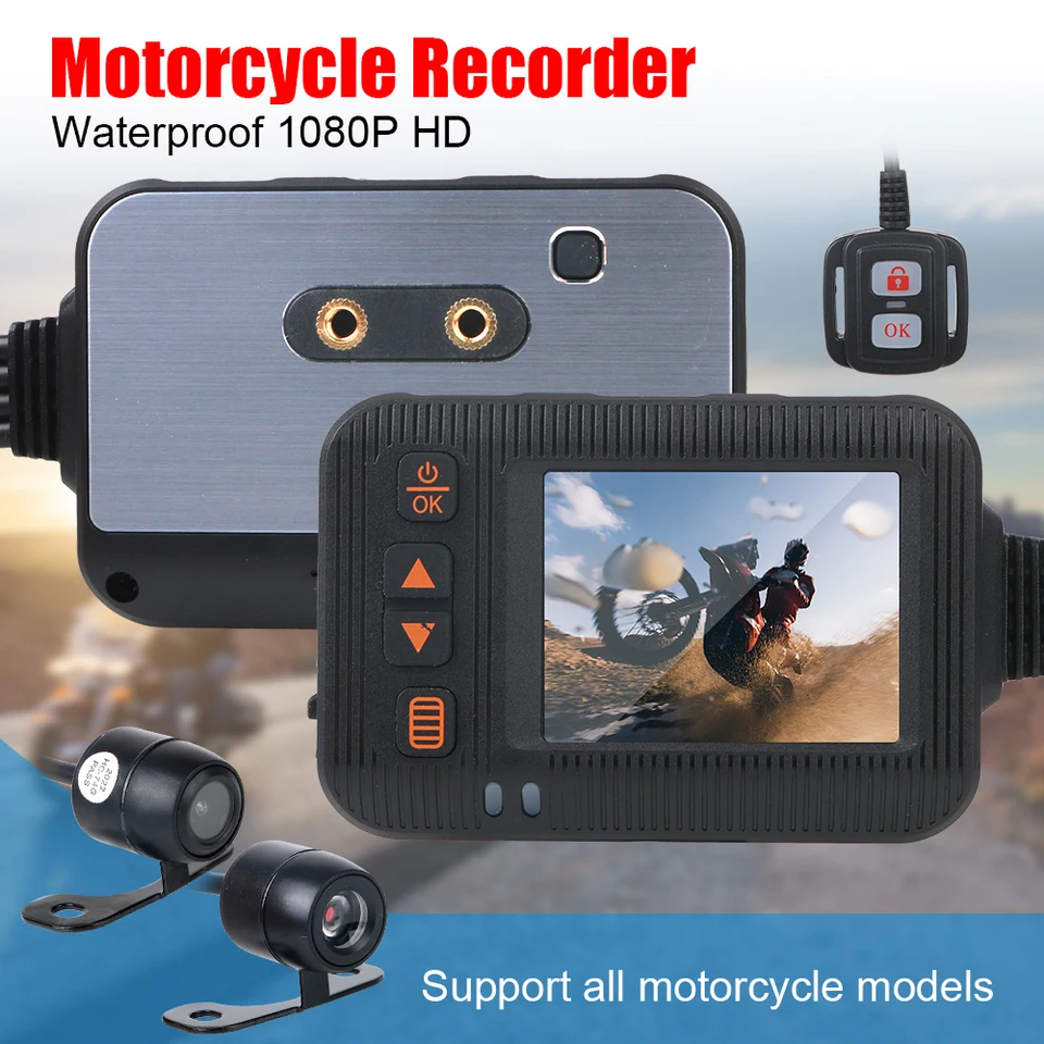 2 -palcový prístroj Dashcam 1080p/720p nepremokavá širokouhla motocykel DVR káblové diaľkové ovládanie predného zadného kamery Video zapisovač