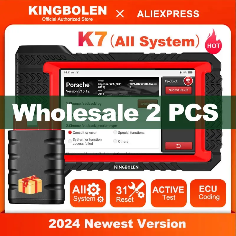 2 PCS Kingbolen K7 Všetky systémové obojsmerné diagnostické nástroje ECU Kódovanie aktívny test 28 RESES AF RESET 3 roky zadarmo