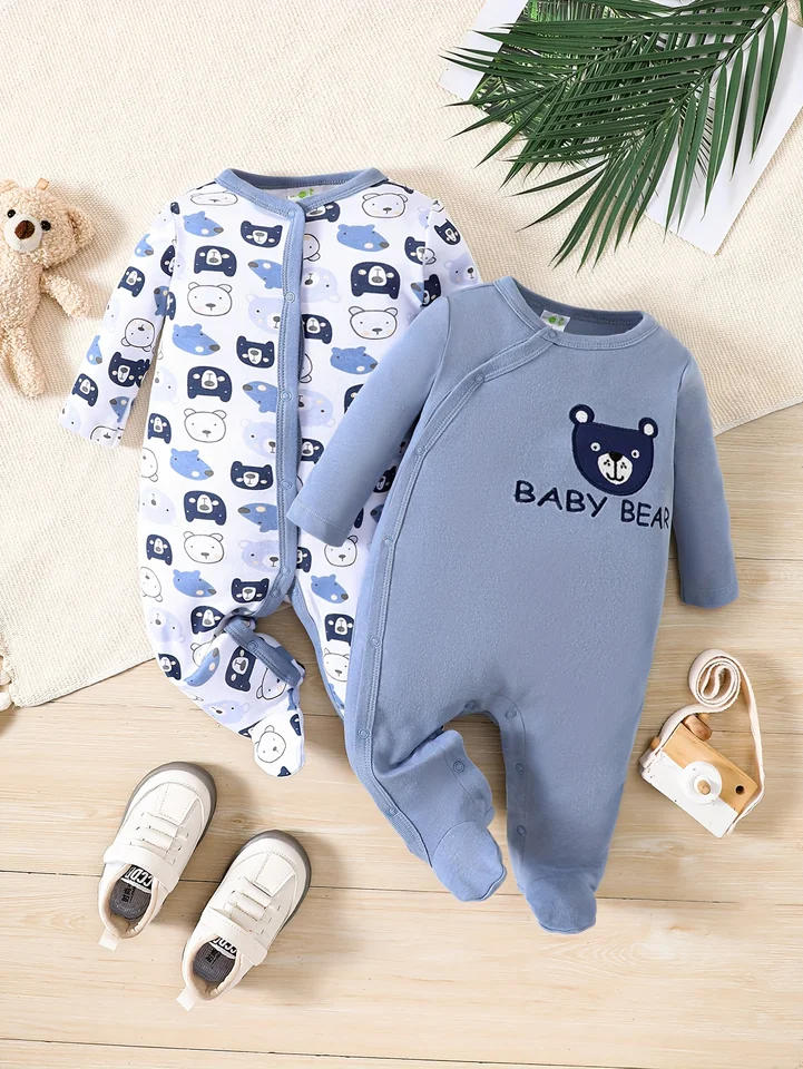 2-picec baby Four Seasons kravaty nôh Bodysuit for Boys Little Bear Creative Baby Cutive Bodysuit vyrobený z čistej bavlny, mäkké pohodlie