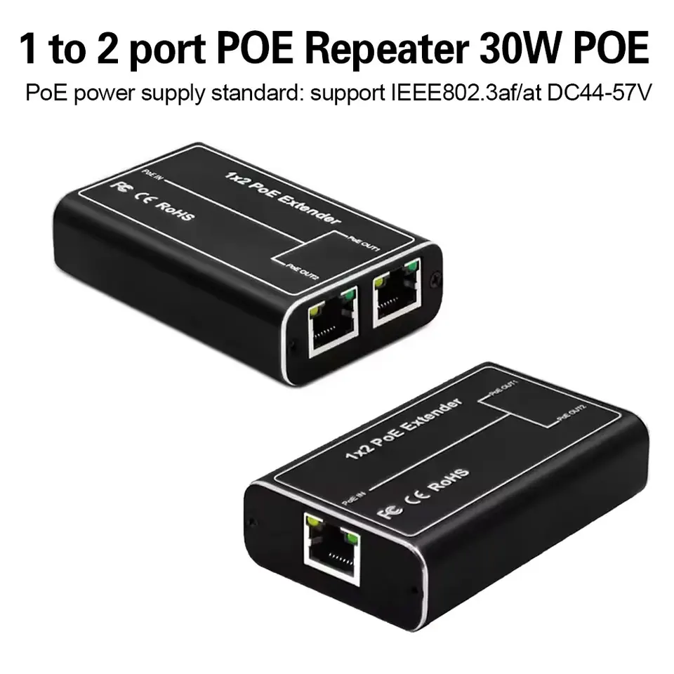 2 Port Poe Extender, IEEE 802.3AF/AT POE+ Standard, 10/100 MBPS, Poe opakovač 100 metrov (328 ft), Vstup na predlžovanie PoE: 30W