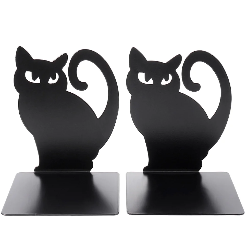 2 počítače čierna mačka Bookend dekor faux nastaviteľné stojany Bookds Štúdia čítanie dekoratívnych stojanov kov