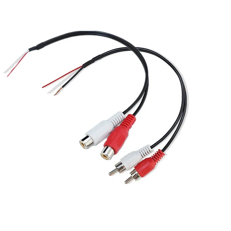 2 RCA ženský drôt na reproduktory, konektor 2RCA mužského konektora na holý zvukový kábel s otvoreným vodičom pre prijímač zvukového videa zosilňovača 0,2 m