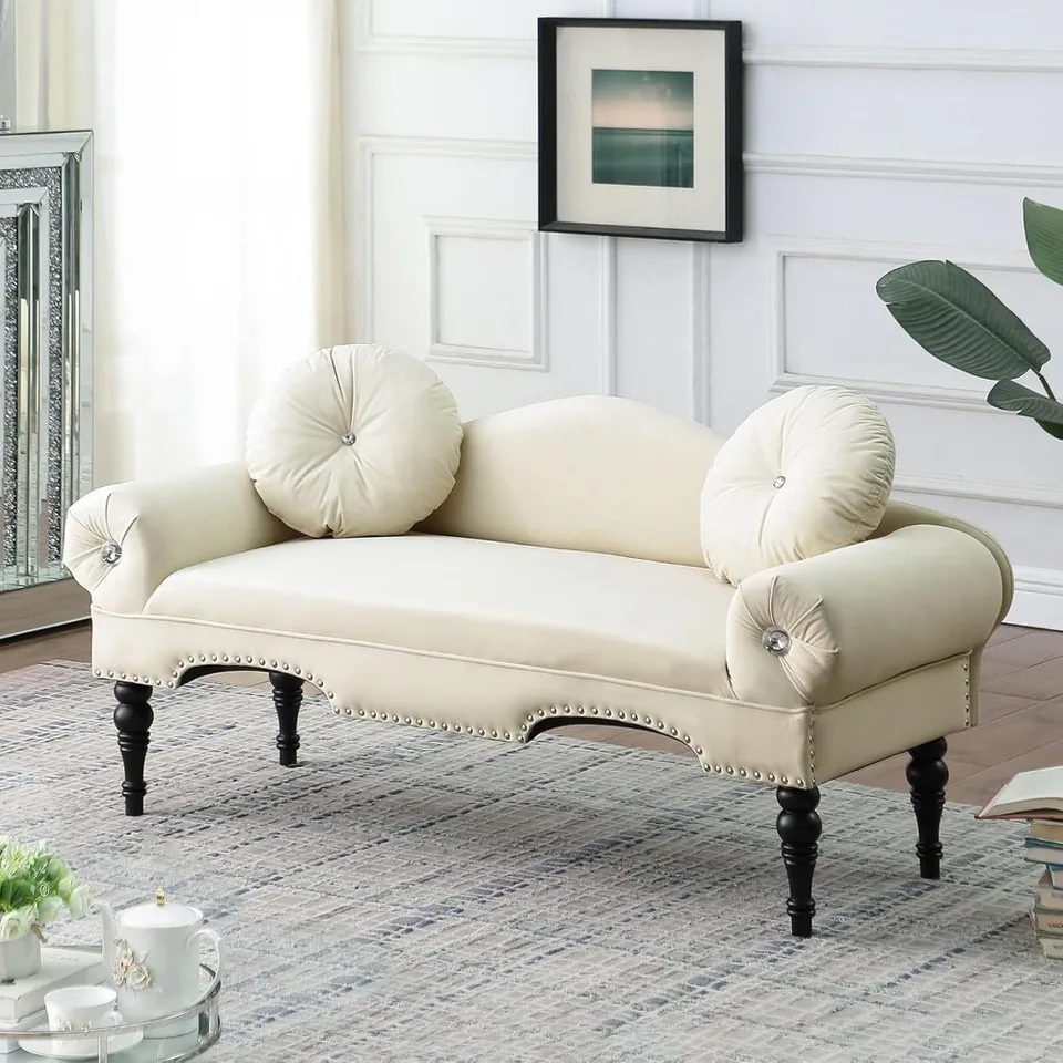 2 Seater Couch, 54 ”Velvet Lovesat Sofa Settee Accent Bedside P vchodové okenné lavica pre byt v obývacej izbe (béžová)