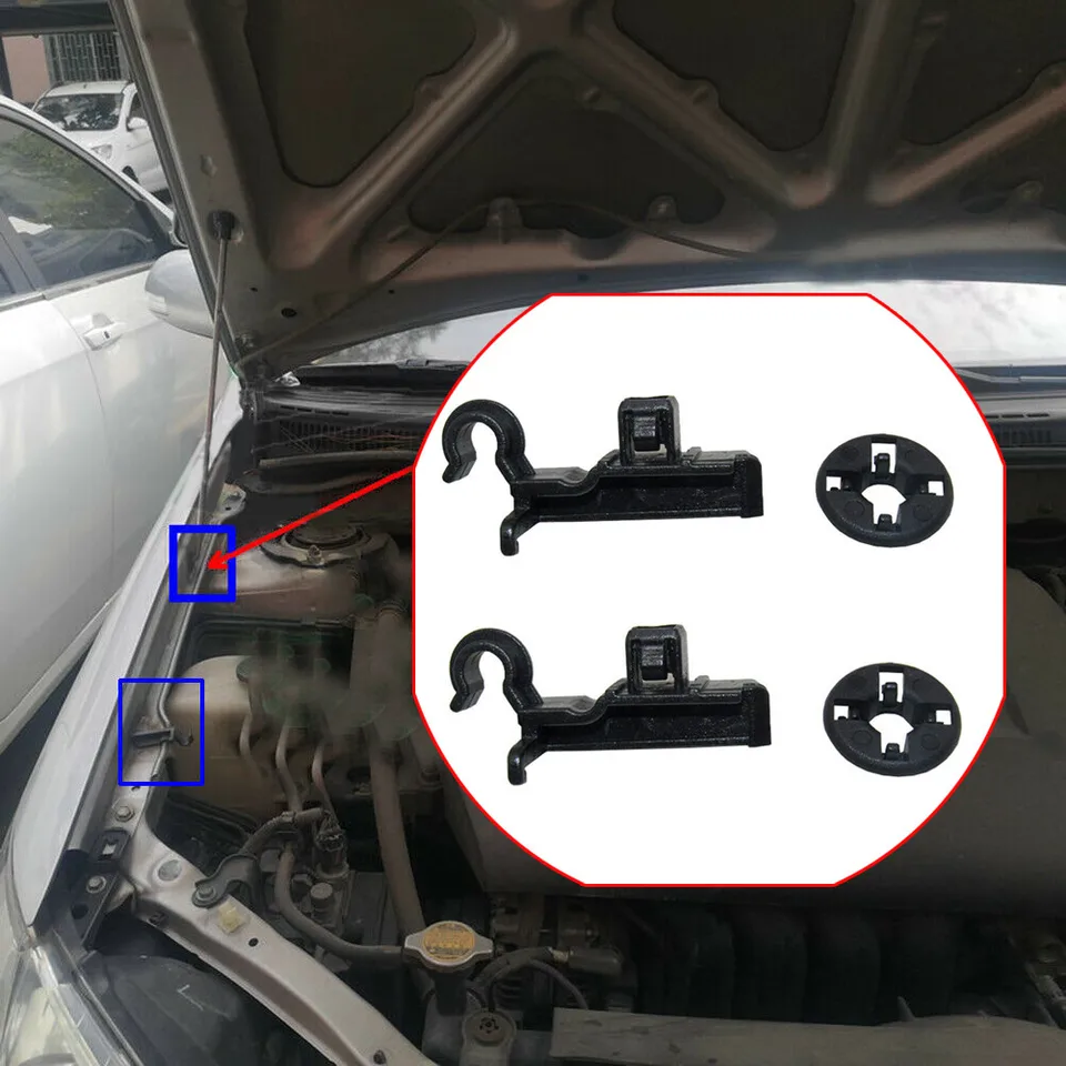 2 Set Car Hood Prop Rod Clips Grommet Plastic Bonnet Pobyt Držiak 53452-02060 90480-15034 pre Toyota Corolla 2003-2007