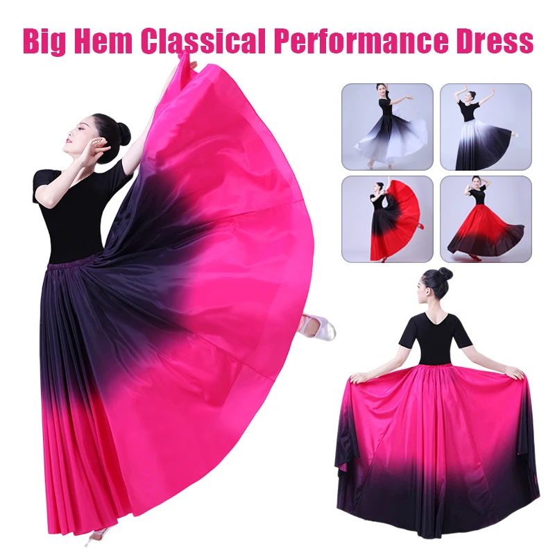 2 tónový gradient veľké lem sukňa Španielsko Španielsko flamenco tanečné šaty Ženy pódium Performance Dancing kostým dlhá midi sukňa ženská vestido