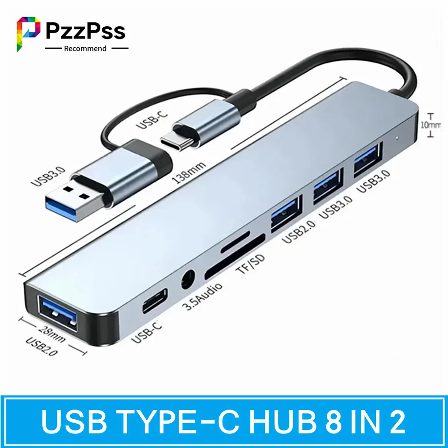 2 v 1 4/5/7/8 Port USB C Expander USB 3 HUB Typ C Splitter Typ C DOCK MULTORT Adapter USB Expander pre tabletu Xiaomi Telefón