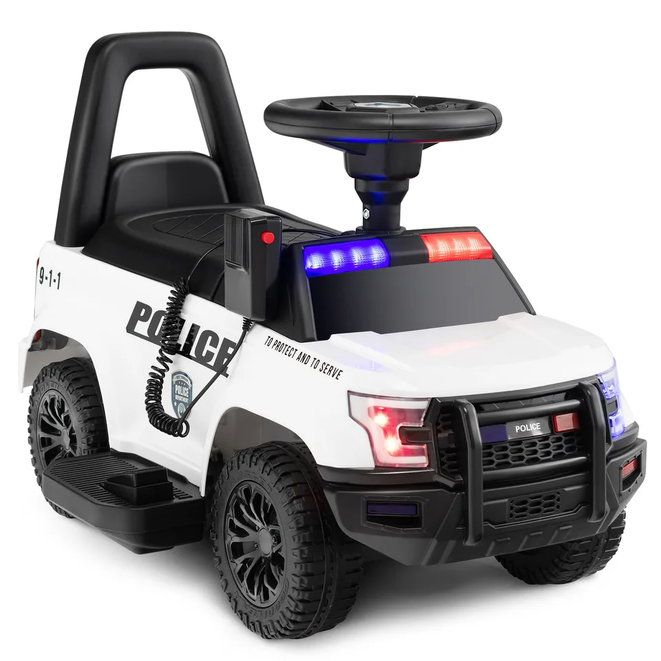 2 v 1 6V Kids jazda na policajnom aute batoľa Push Car w/ Megaphone a siréna White