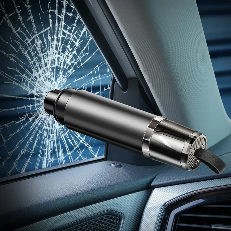 2-v-1 bezpečnostné kladivo Kladivo okenné sklo prerušovač bezpečnostných pásov Cutter High Hardness Tungsten Steel Núdzový záchranný náradie so základňou so základňou