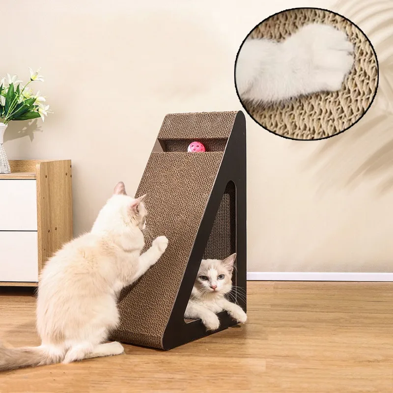2 v 1 Cat Scratcher Cartboard s rotujúcou guľôčkovou opotrebením odolným trojuholníkom v tvare mačiek Scraping Board Vertikálne lezecký rám