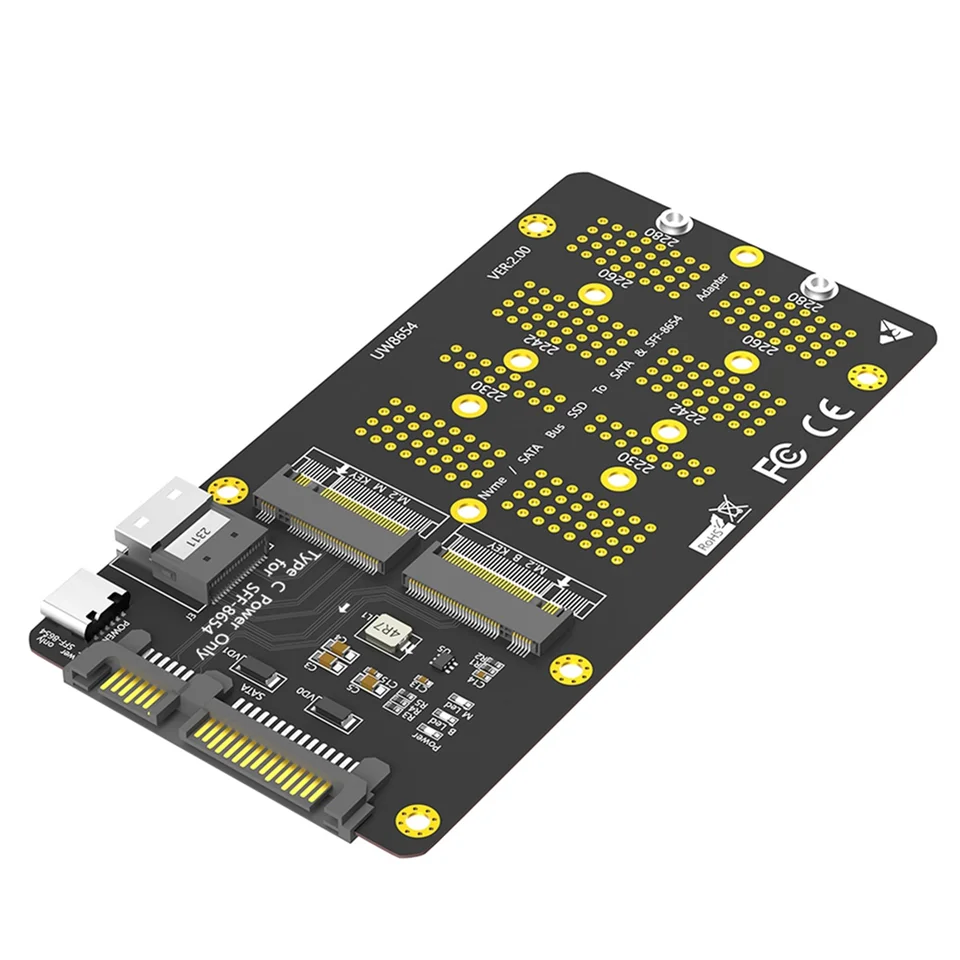 2 v 1 Combo M.2 (NGFF) NVME SSD/SATA-BUS SSD na SFF-8654 a SATA adaptér