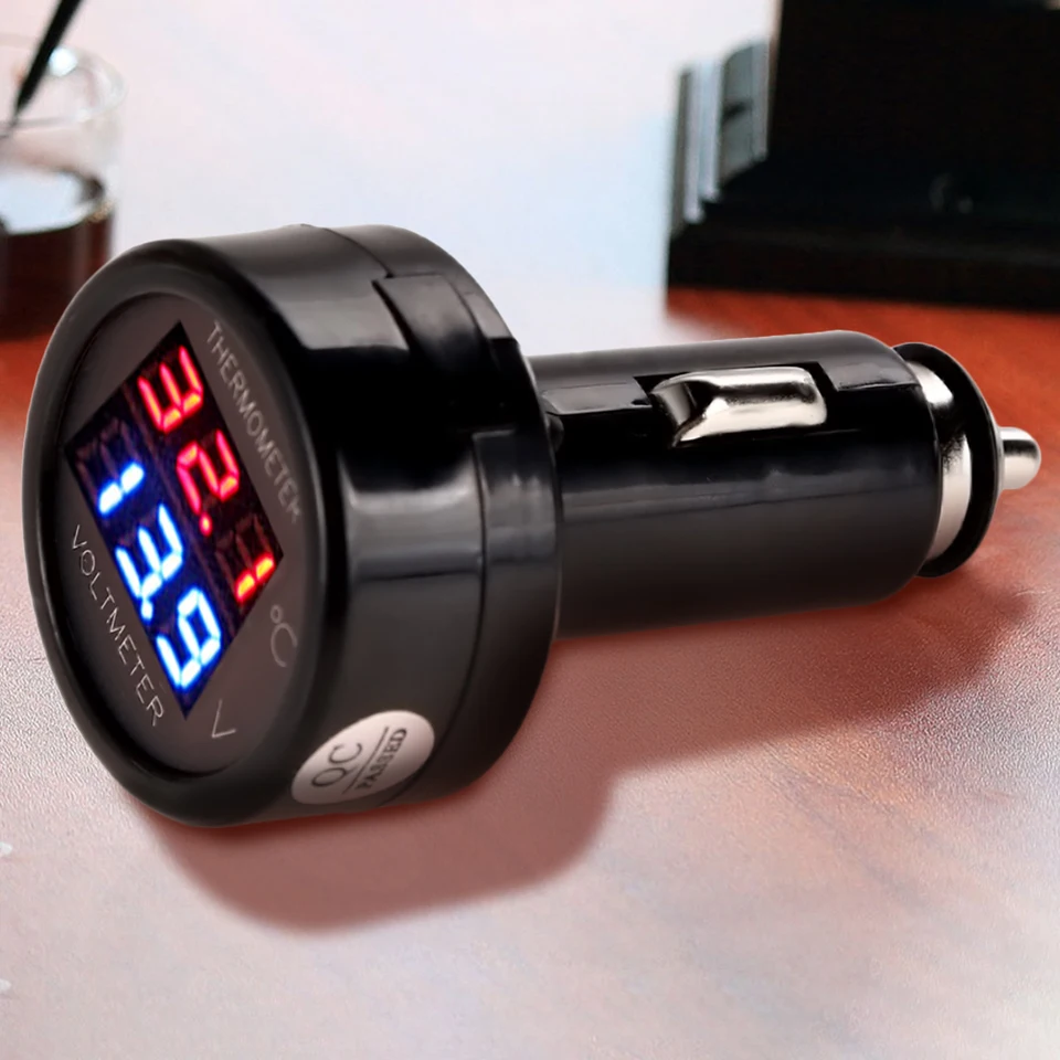 2 v 1 DC 12V LED Digitálny merač Digitálny meter Displej automobilu Voltmeter Teploter