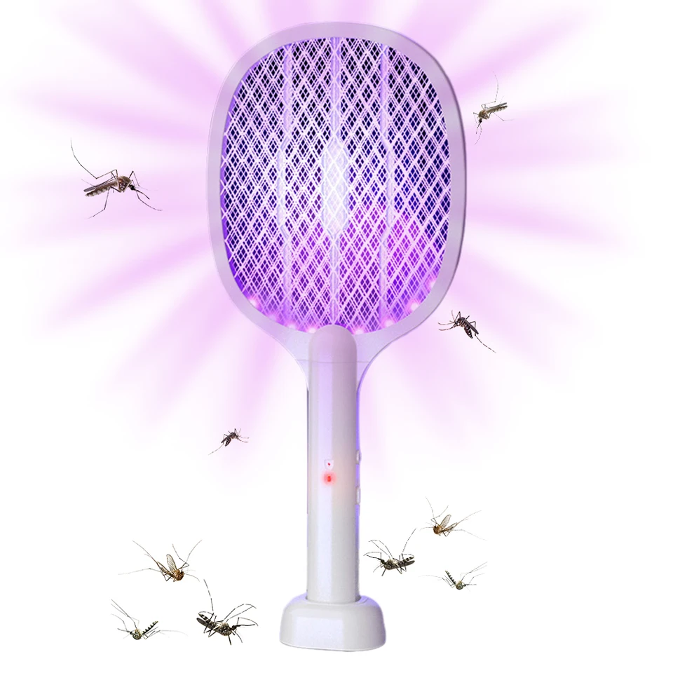 2 v 1 Elektrické mušky Swatter Runcheld Handheld Mosquito Swatter Fly Killer a Lamp Mosquito Lamp pre domácu spálňu kancelária Vnútorná vonkajšia časť
