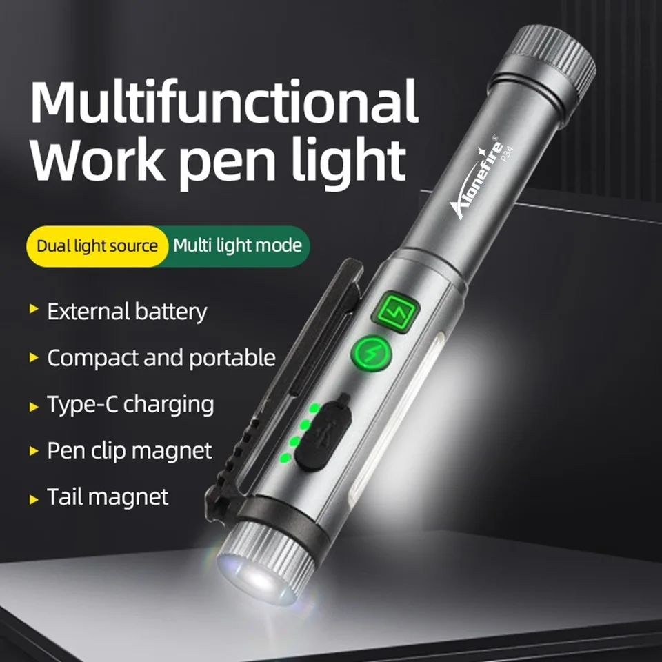 2-v-1 koborové pero Pracovné svetlo LED LED Mini baterka Nabíjateľná klipová vrecko na kempingové kempingová práca na opravu automobilu pohotovostná lampa P34