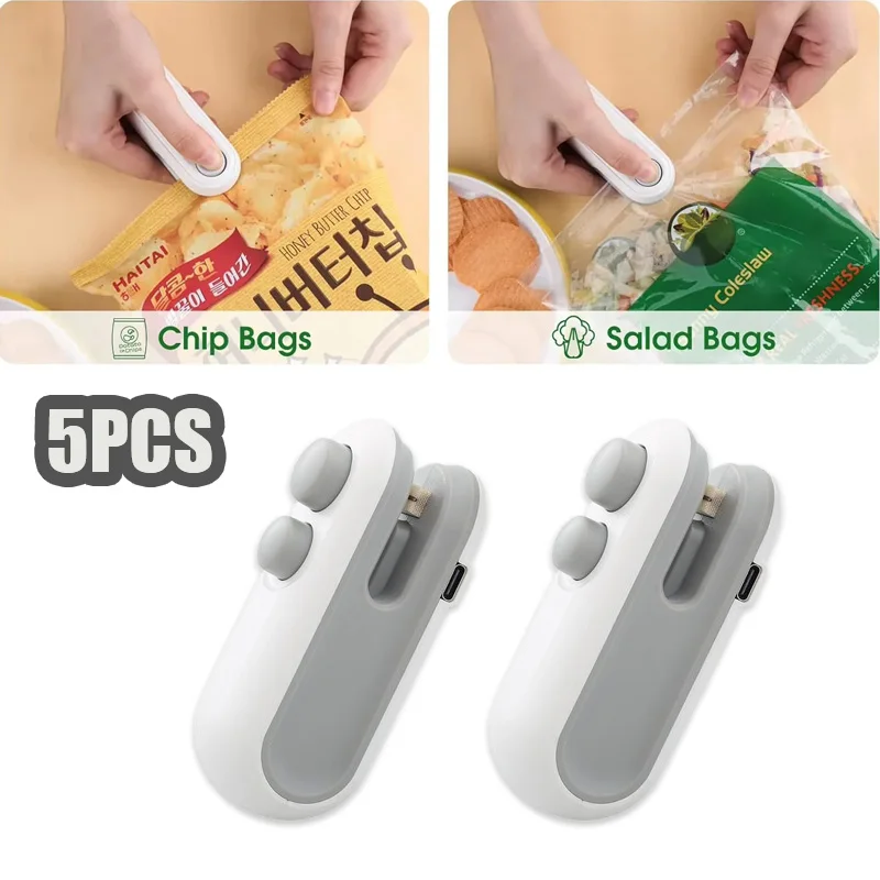 2-v-1 Snack Mini Bag tesniaci stroj ruka stlačte prenosný vrecko tesniaci stroj USB nabíjateľný občerstvenie zemiakov