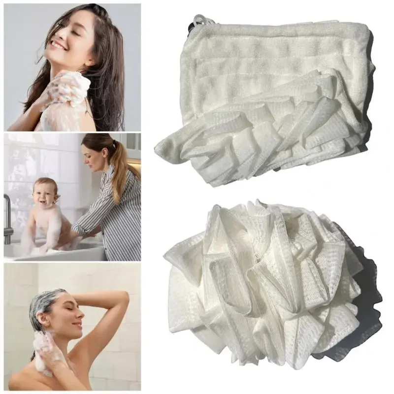 2-v-1 sprchová špongia špongia viacúčelová exfoliačná sprchová lopta Soft Mäk z bavlny s šnúrkou sprchový kvet/guľa/obrúsky