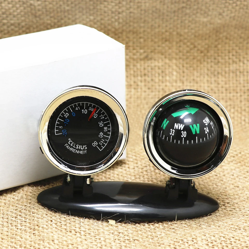 2 v 1 teplomer kompasu Multifunkčný univerzálny kompas Compass Self-Pethose Dashboard Ornament Interiérové ​​príslušenstvo