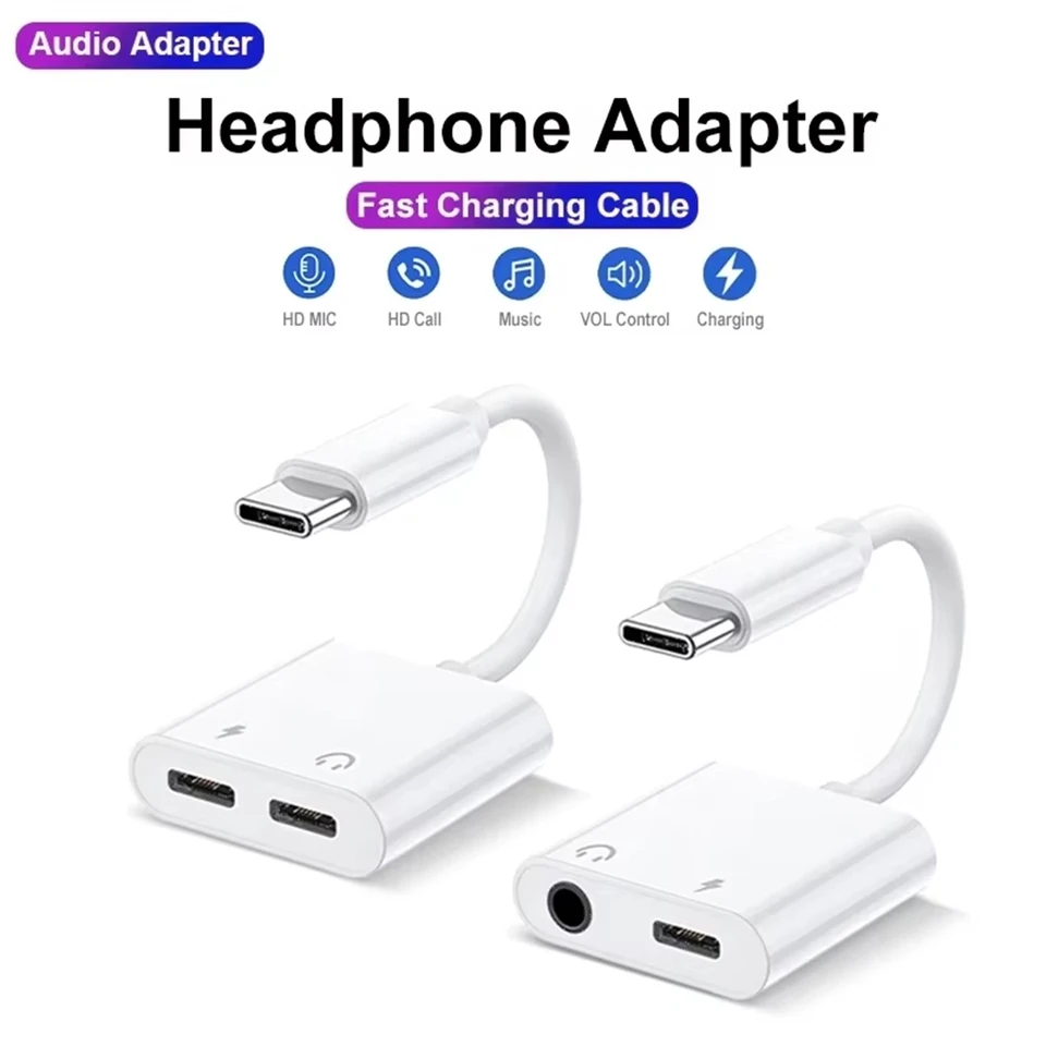 2 v 1 type C až 3,5 mm slúchadla nabíjací adaptér pre iPhone 16 15 Pro Max Samsung Xiaomi Double USB C Aux Konektor