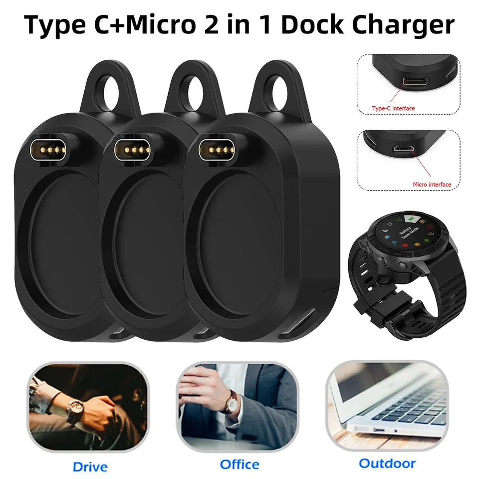 2 v 1 type C Micro Charger Dock Dock Smartwatch nabíjanie Dock Adapter pre Garmin Fenix ​​7 7x Instinct 2 Venu 2 Plus Forerunner 158 5