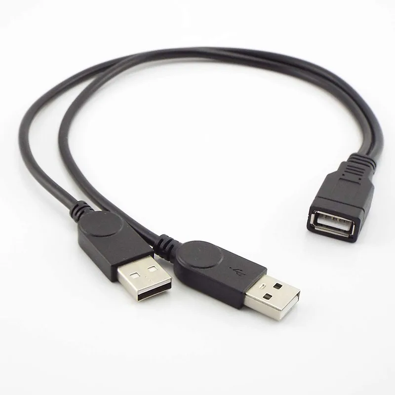 2 v 1 USB 2.0 Muž a duálny ženský rozrezanie jednosmerného napájacieho napájacieho napájacieho kábla Super Speed ​​Data Sync Synchronth nabíjanie pre disky u diskov