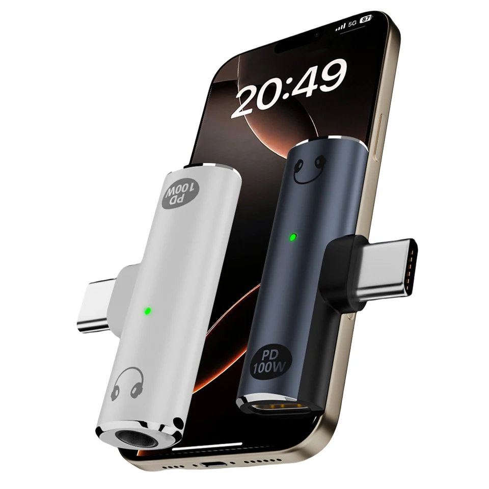 2 v 1 USB Typ C až 3,5 mm slúchadlá a nabíjačka PD 100W USB C Splitter Serfón pre štiepku pre Xiaomi Huawei iPhone 15 16 16