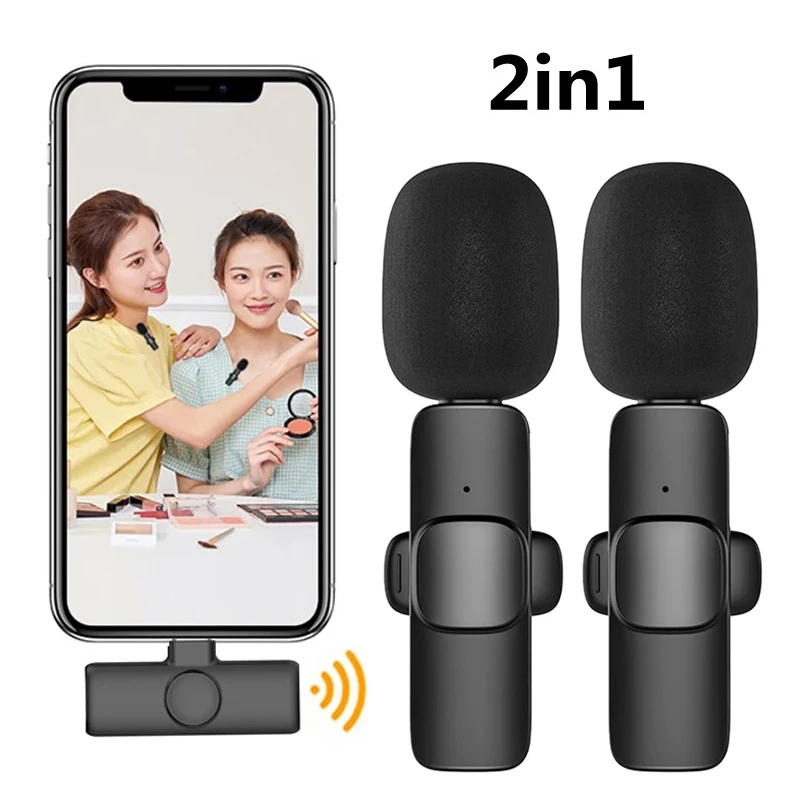 2 v 1 Wireless Lavalier Mikrofónový hluk Zvukový videozáznam Mini mikrofón pre iPhone Android Redmi Live Broadcast Game