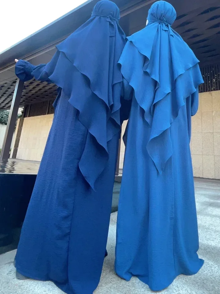2 vrstvy dlhé khimar hidžábové šál krep Moslim Khimars for Women, modlitebný odev šatky