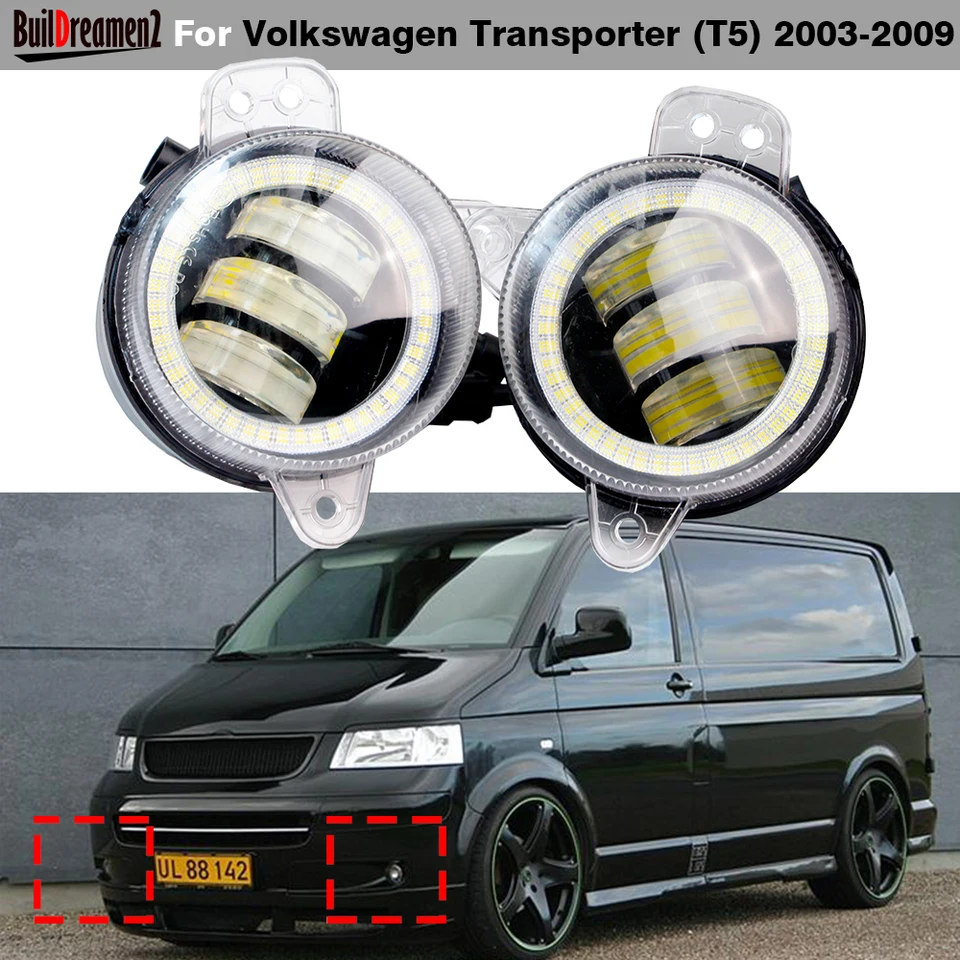 2 x Vozidlo vpravo + ľavá žiadna chyba Hmlové svetlo 9006 Angel Eye DRL Denná lampa pre VW Volkswagen Transporter T5 2003-2009