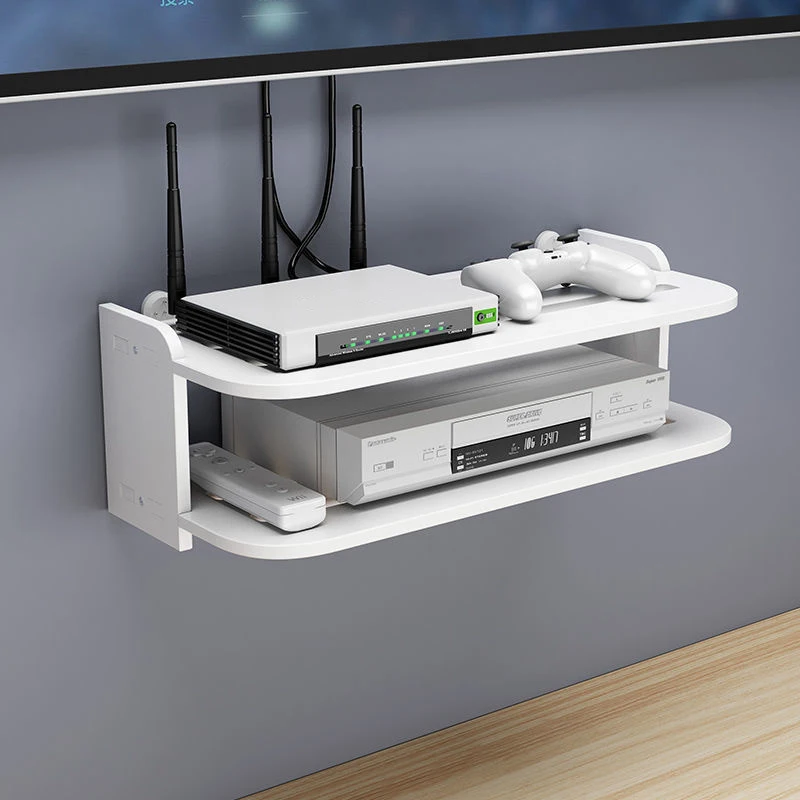 2 úrovne plávajúce police WiFi Router Závesná vrstva viacerých kohútikov Settle Set Top Top Box Držiak kábla káblovej konzoly Organizátor úložného priestoru