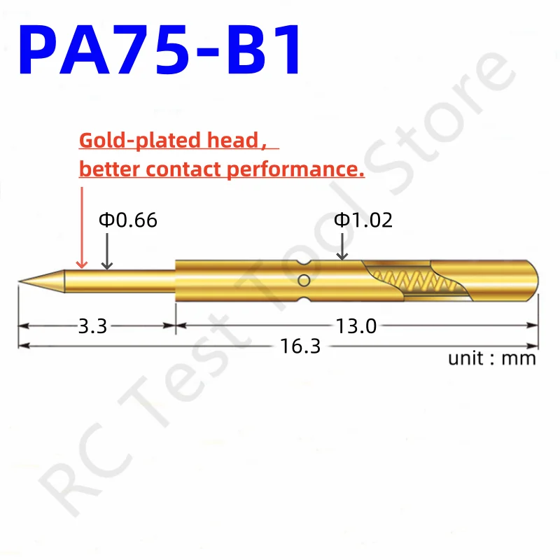 20/100ks PA75-B1 Spring Test Test Test Test PIN POGO PIN P75-B1 P75-B Testovací nástroj PCB PCB 0,66/1,02/16,3 mm Gold ihla Sharp Tip