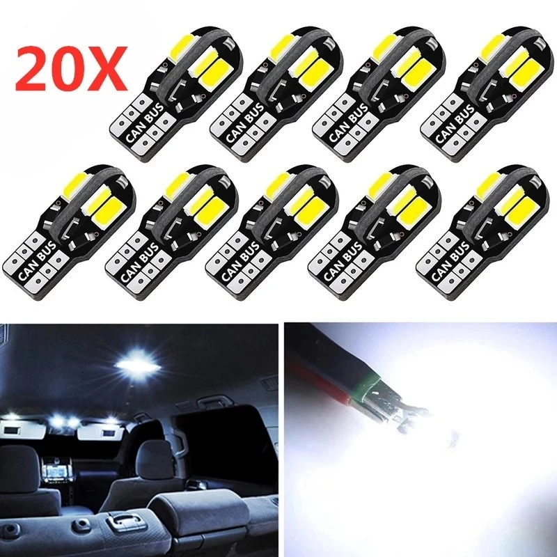20/10ks CAR Interiér žiarovka W5W T10 LED 5730 8SMD CANBUS Chyba bezplatne 12V 194 168 MAP DOME LISTLY Parkovacie svetlo automatické signálne lampa