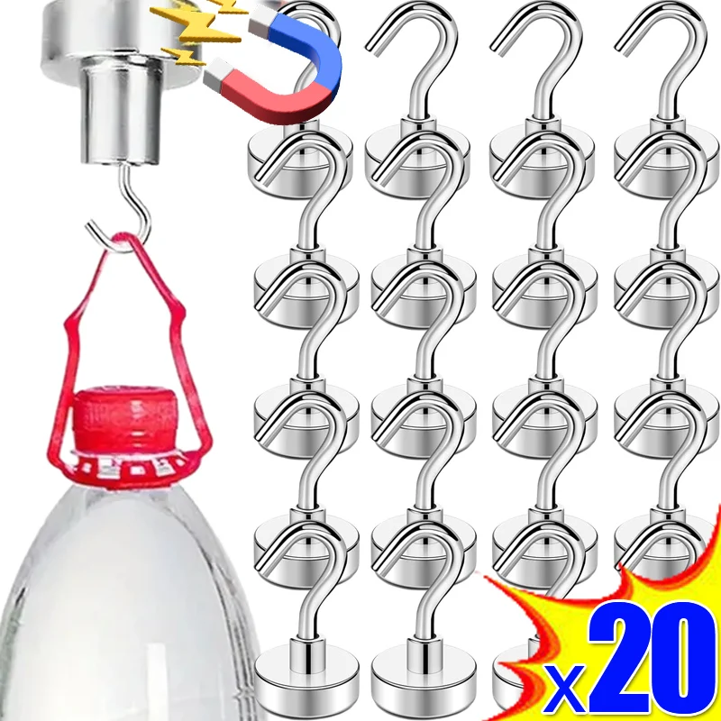 20/11ks kovové silné magnetické háčiky na stenu s ťažkým magnetom Magnet Hook Domáca kuchyňa Kúpeľňa skladovací kľúče kľúče visiace vešiaky