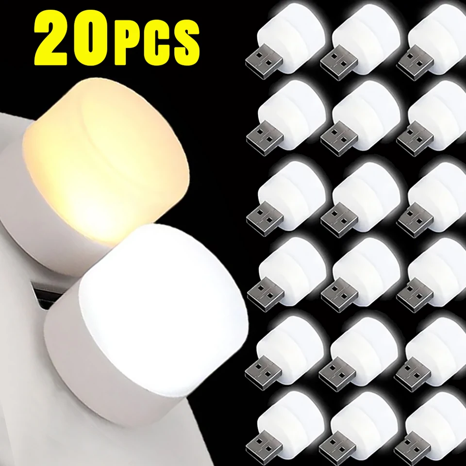 20/11ks USB Small Night Night Light Eye Ochrana Book Reading Light USB Plug počítač Mobile nabíjanie Power Mini LED nočné svetlá