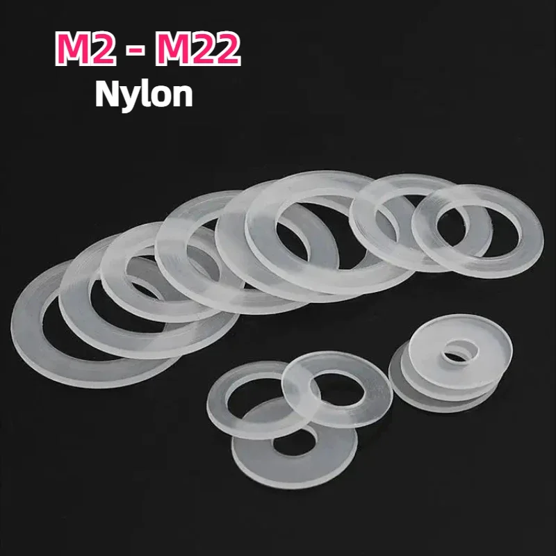 20-200ks PE nylon biela priehľadná plochá izolačná izolačná tesniaci krúžok plochá podložka M2 m3 m3.5 m4 m5 m5,8 m6-m22