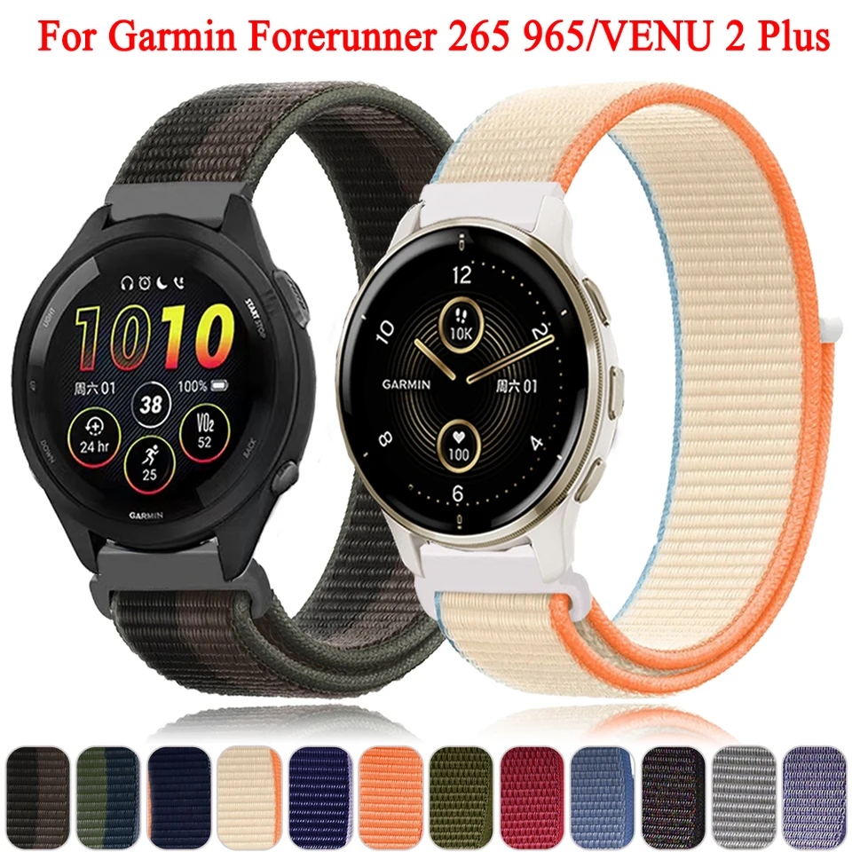 20 22 mm nylon WatchBand pre Garmin Forerunner 265 255 965 745/Venu Sq 2/Venu2 Plus/VivoActive 3 4 Correa