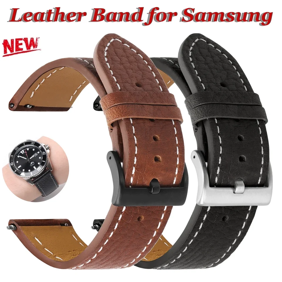 20 22 mm originálne kožené hodinky pre Samsung Galaxy Watch6/5/4/3 46 mm 42 Active2 40 44 Smart Watch Rýchle uvoľňovanie popruhu náramok