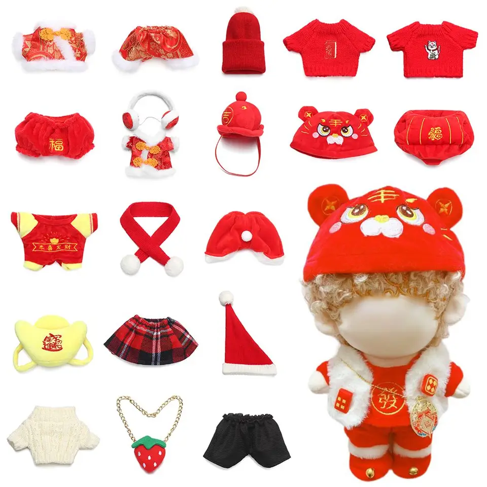 20 cm Doll Clothes Plyšové vrcholy vesty nohavice Sweater Suk sukne Nový rok Tradičné čínske odevy pre idol bábiky doplnky